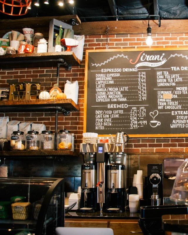 A busy coffee shop counter